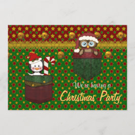 Penguin och Uggla Rustic jul Party - Groon Inbjudningar