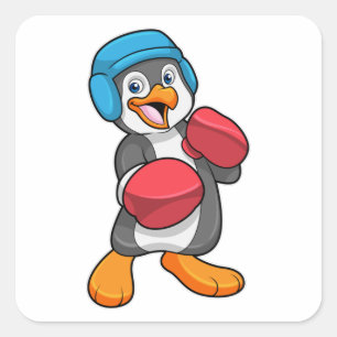Penguin på Boxing med Boxing handskar och hjälm Fyrkantigt Klistermärke
