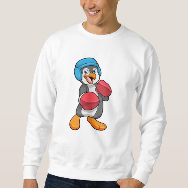 Penguin på Boxing med Boxing handskar och hjälm Lång Ärmad Tröja (Framsida)