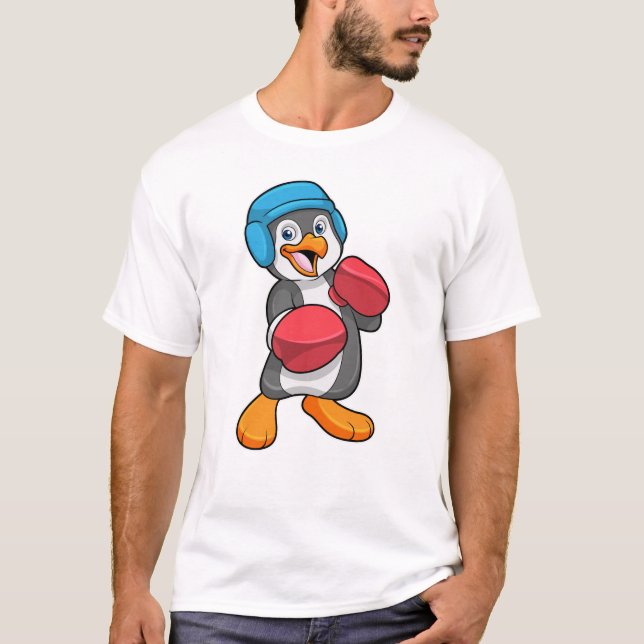 Penguin på Boxing med Boxing handskar och hjälm T Shirt (Framsida)