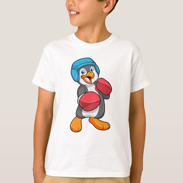 Penguin på Boxing med Boxing handskar och hjälm T Shirt (Framsida)