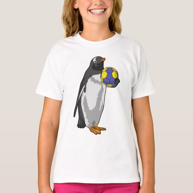 Penguin på Handball Sports T Shirt (Framsida)