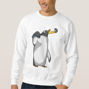 Penguin på Hockey med Hockey stick Lång Ärmad Tröja