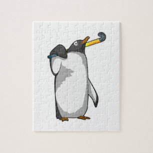 Penguin på Hockey med Hockey stick Pussel