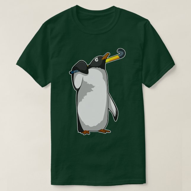 Penguin på Hockey med Hockey stick T Shirt (Design framsida)