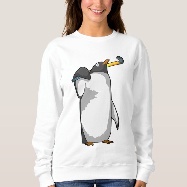 Penguin på Hockey med Hockey stick T Shirt (Framsida)
