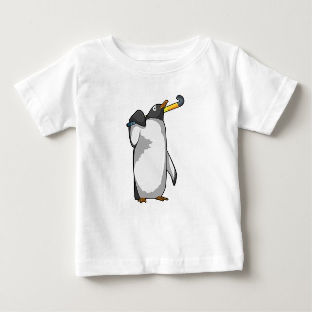 Penguin på Hockey med Hockey stick T Shirt (Framsida)