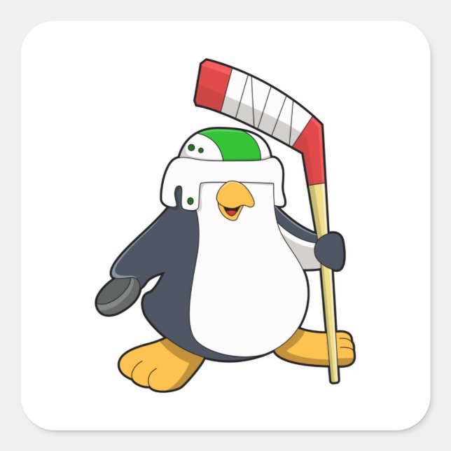 Penguin på ishockey med ishockeyklubba fyrkantigt klistermärke (Framsida)