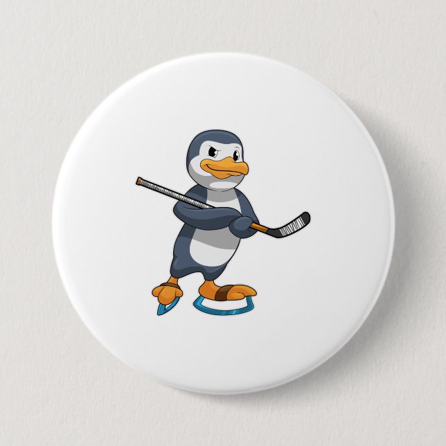 Penguin på ishockey med ishockeyklubba knapp (Framsida)