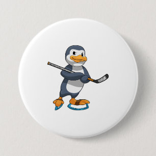 Penguin på ishockey med ishockeyklubba knapp