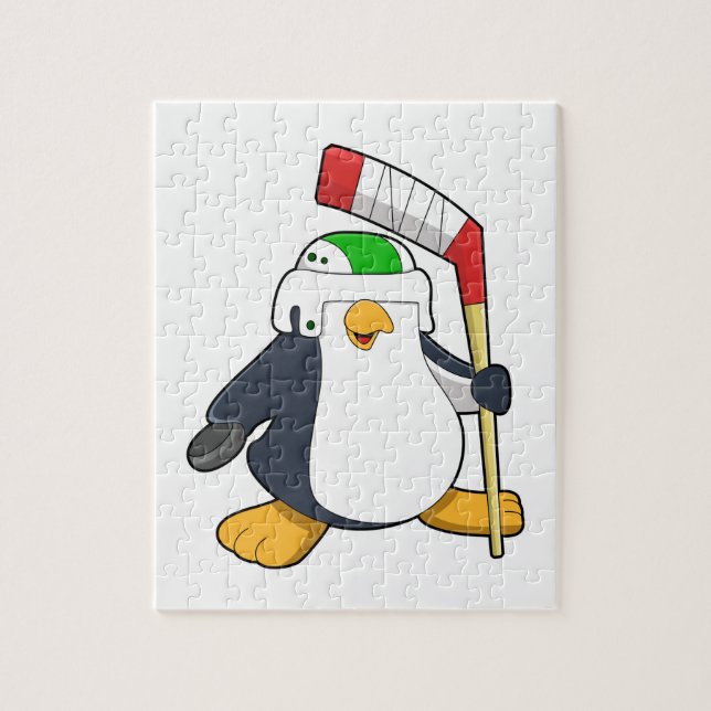 Penguin på ishockey med ishockeyklubba pussel (Vertikal)