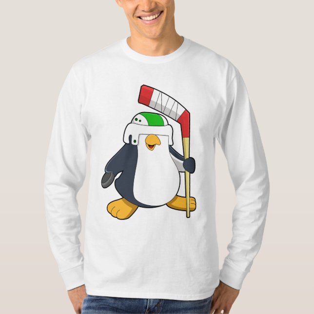 Penguin på ishockey med ishockeyklubba t shirt (Framsida)
