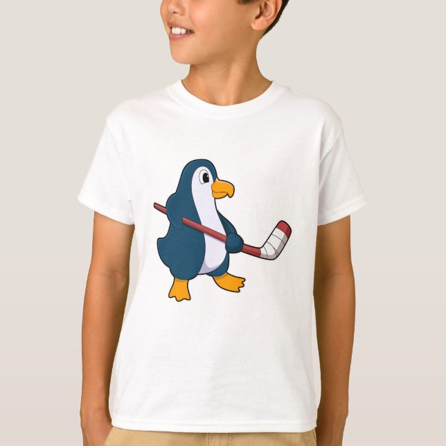 Penguin på ishockey med ishockeyklubba t shirt (Framsida)
