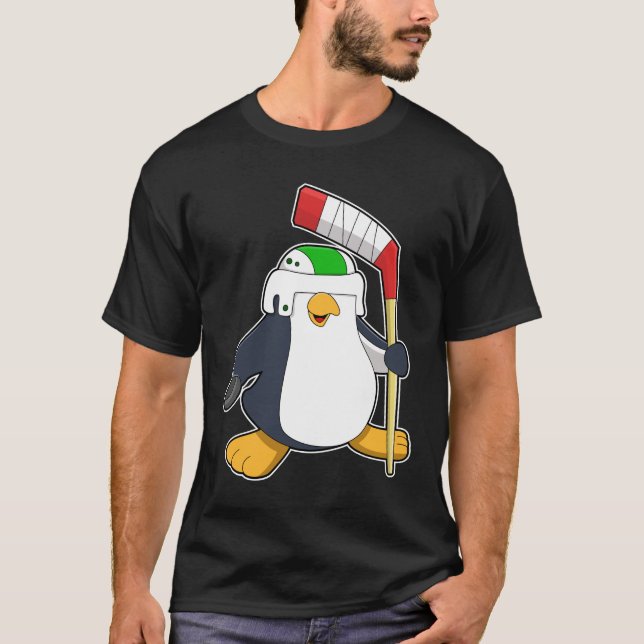 Penguin på ishockey med ishockeyklubba t shirt (Framsida)