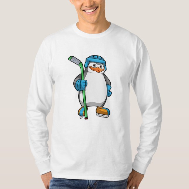 Penguin på ishockey med ishockeyklubba t shirt (Framsida)