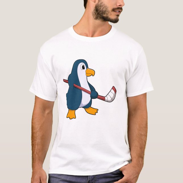 Penguin på ishockey med ishockeyklubba t shirt (Framsida)