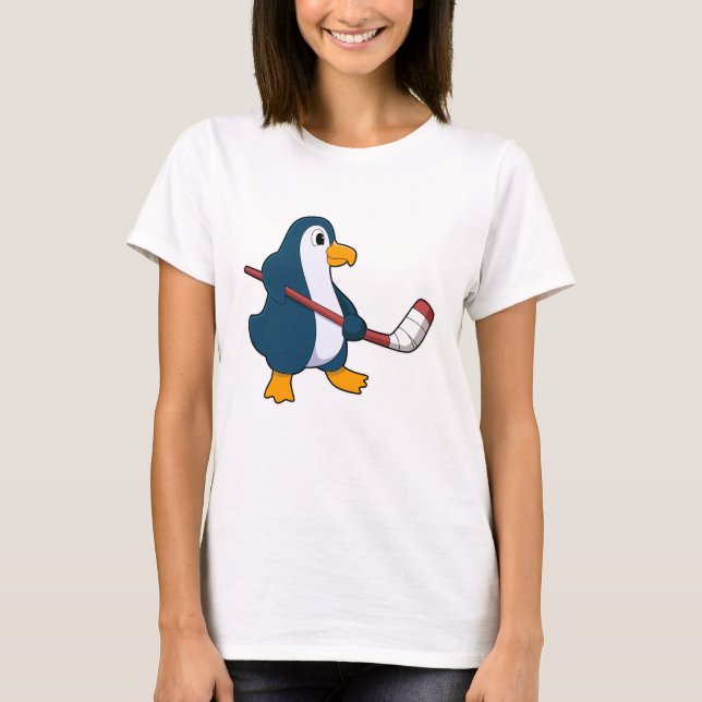 Penguin på ishockey med ishockeyklubba t shirt (Framsida)