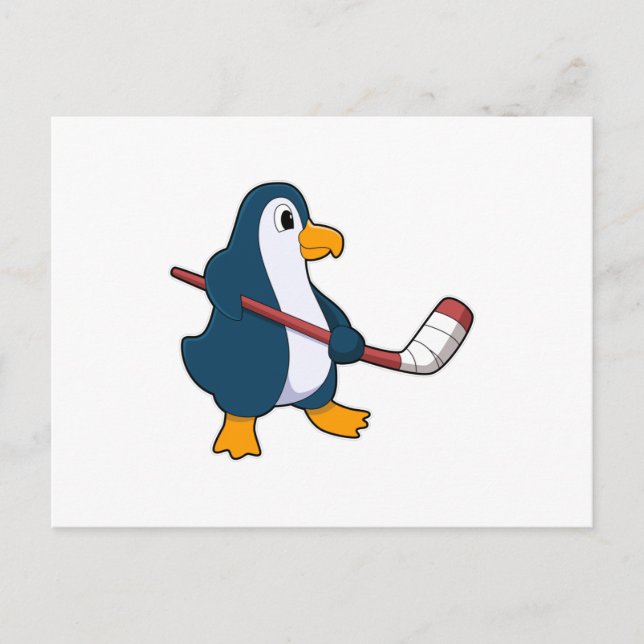 Penguin på ishockey med ishockeyklubba vykort (Framsida)
