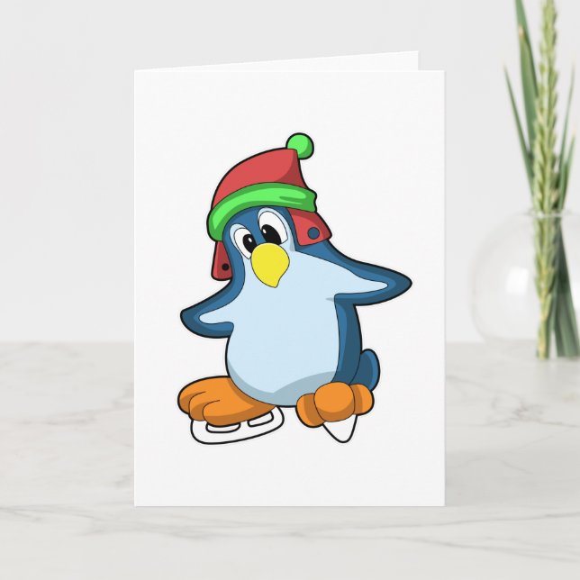 Penguin på isskidar med isskal kort (Framsida)