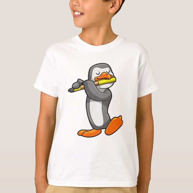 Penguin på Music med Flute T Shirt (Framsida)