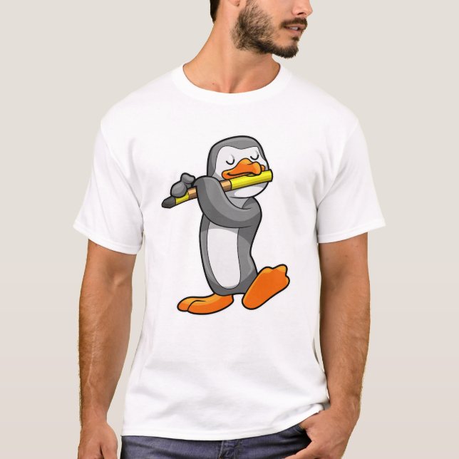 Penguin på Music med Flute T Shirt (Framsida)
