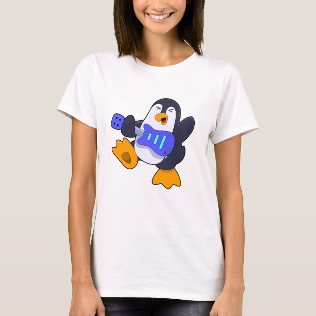 Penguin på Music med Guitar T Shirt (Framsida)