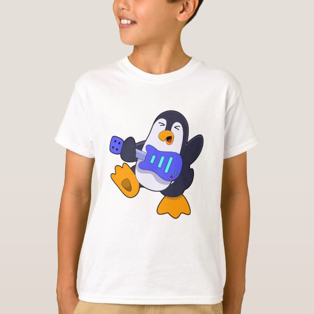 Penguin på Music med Guitar T Shirt (Framsida)
