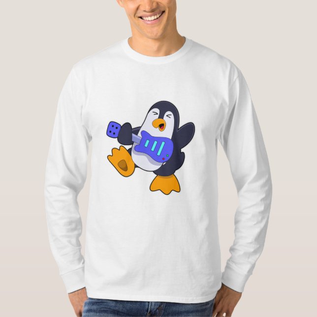 Penguin på Music med Guitar T Shirt (Framsida)