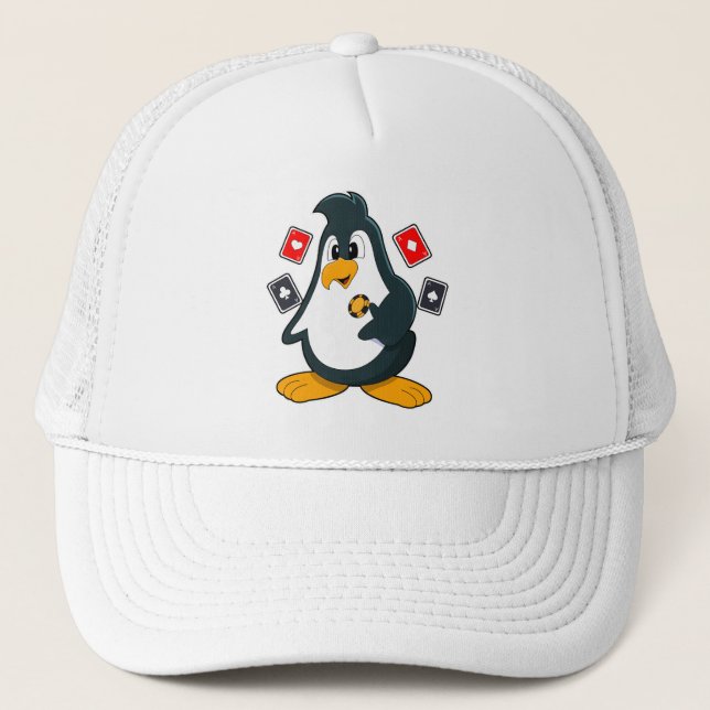 Penguin på Poker med Poker-kort Keps (Framsida)