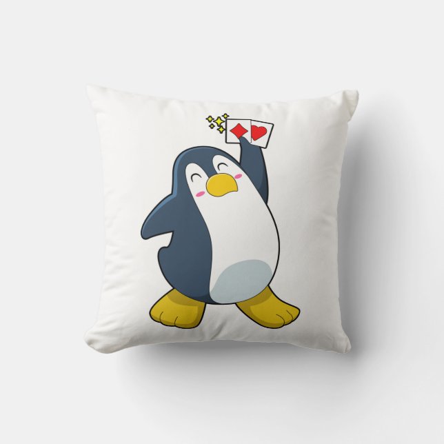 Penguin på Poker med Poker-kort Kudde (Framsida)