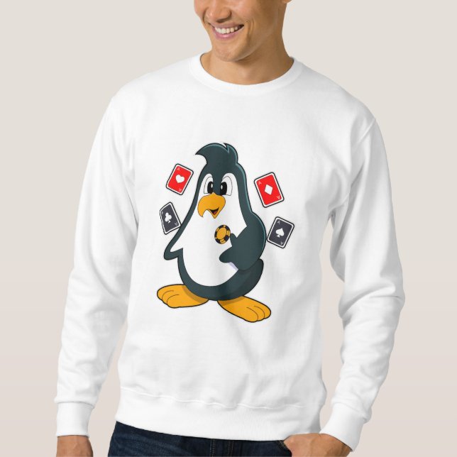 Penguin på Poker med Poker-kort Lång Ärmad Tröja (Framsida)