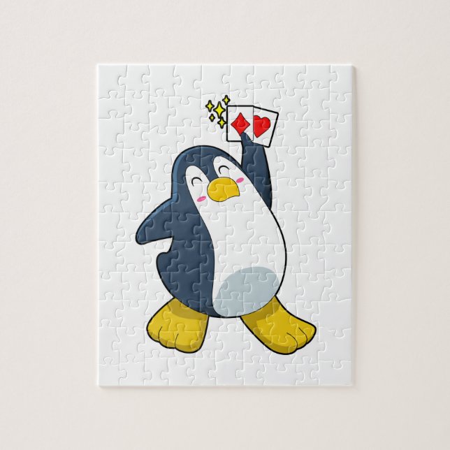 Penguin på Poker med Poker-kort Pussel (Vertikal)