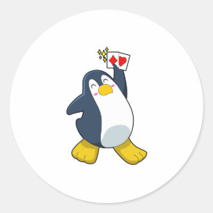Penguin på Poker med Poker-kort Runt Klistermärke