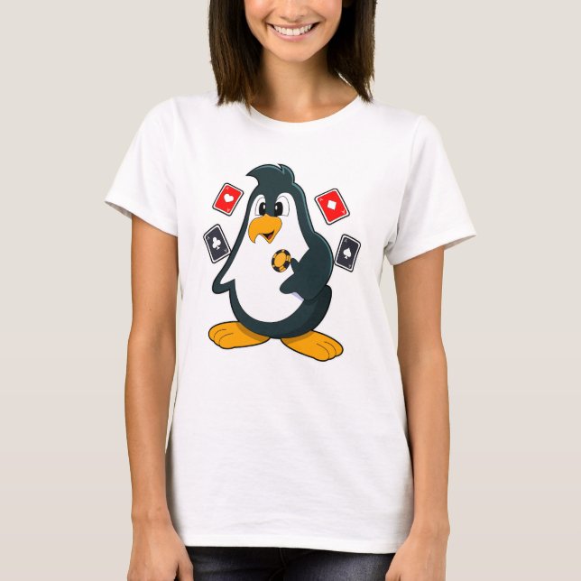 Penguin på Poker med Poker-kort T Shirt (Framsida)