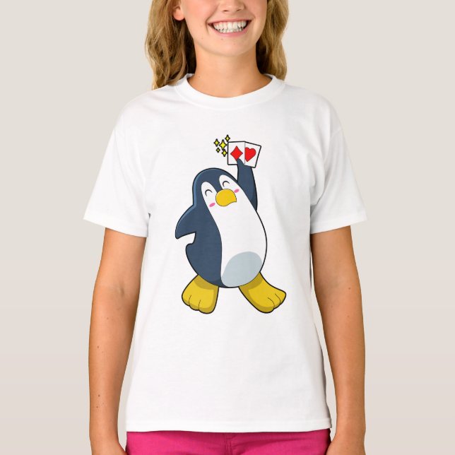 Penguin på Poker med Poker-kort T Shirt (Framsida)