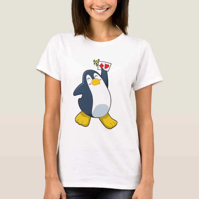 Penguin på Poker med Poker-kort T Shirt (Framsida)