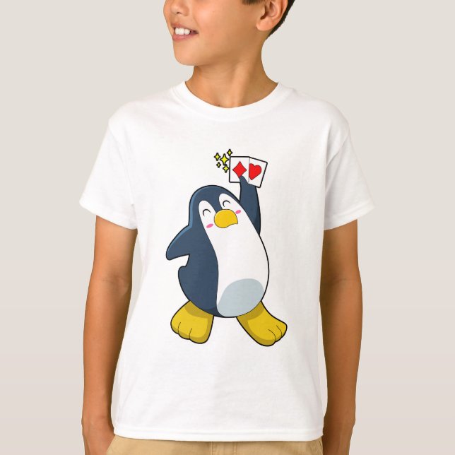 Penguin på Poker med Poker-kort T Shirt (Framsida)