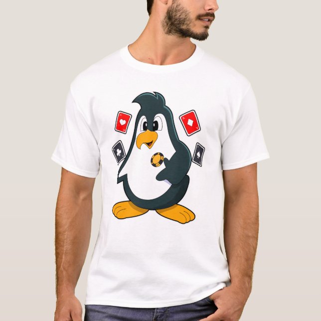 Penguin på Poker med Poker-kort T Shirt (Framsida)