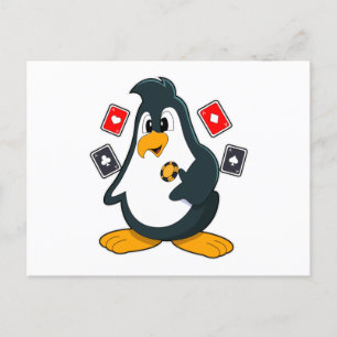 Penguin på Poker med Poker-kort Vykort