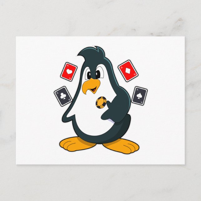 Penguin på Poker med Poker-kort Vykort (Framsida)