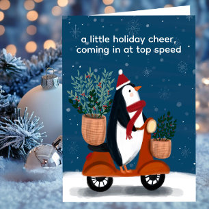 Penguin på Scooter Cute Jul-Anpassningsbarna Helgkort