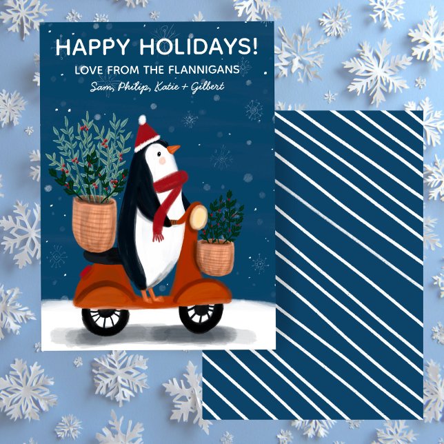 Penguin på Scooter Cute Jul-Anpassningsbarna Julkort (Penguin on Scooter Cute Christmas Custom Holiday Card
)