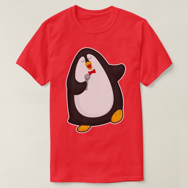 Penguin på Singing med Microphone Tie T Shirt (Design framsida)