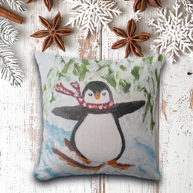 Penguin på Ski Slope Kudde (Skapare uppladdad)