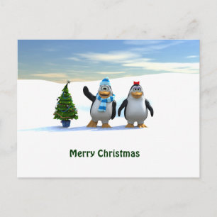 Penguin Pair med Träd Helg Vykort