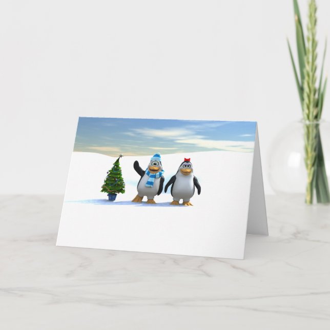 Penguin Pair med Träd Helgkort (Framsida)