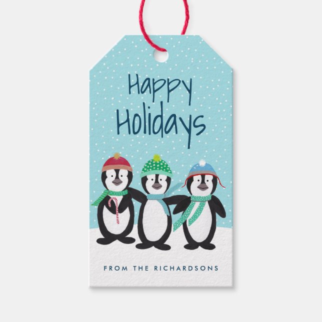 Penguin Pals Personlig Gift-Märkre Presentetikett (Framsidan)