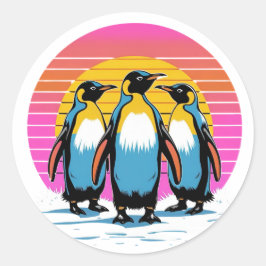 Penguin Parad - Retro Sunset Penguin Family Runt Klistermärke