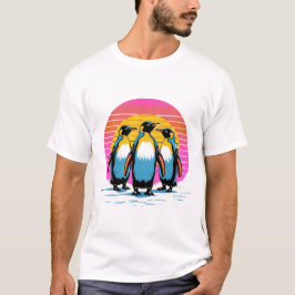Penguin Parad - Retro Sunset Penguin Family T Shirt