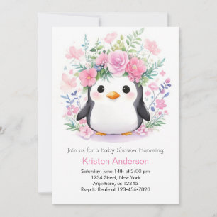 Penguin Paradise: Baby Shower för flickor Inbjudningar